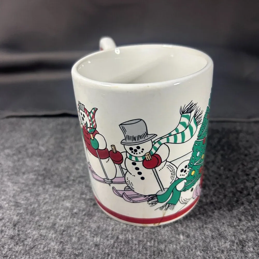 Vintage The Love‎ Mug 1980s Christmas Snowman Mug Cup with Decorative Handle EUC